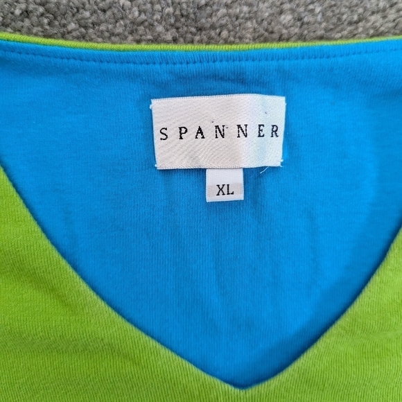 SPANNER thick cotton blue green long sleeve top size XL - Picture 2 of 8